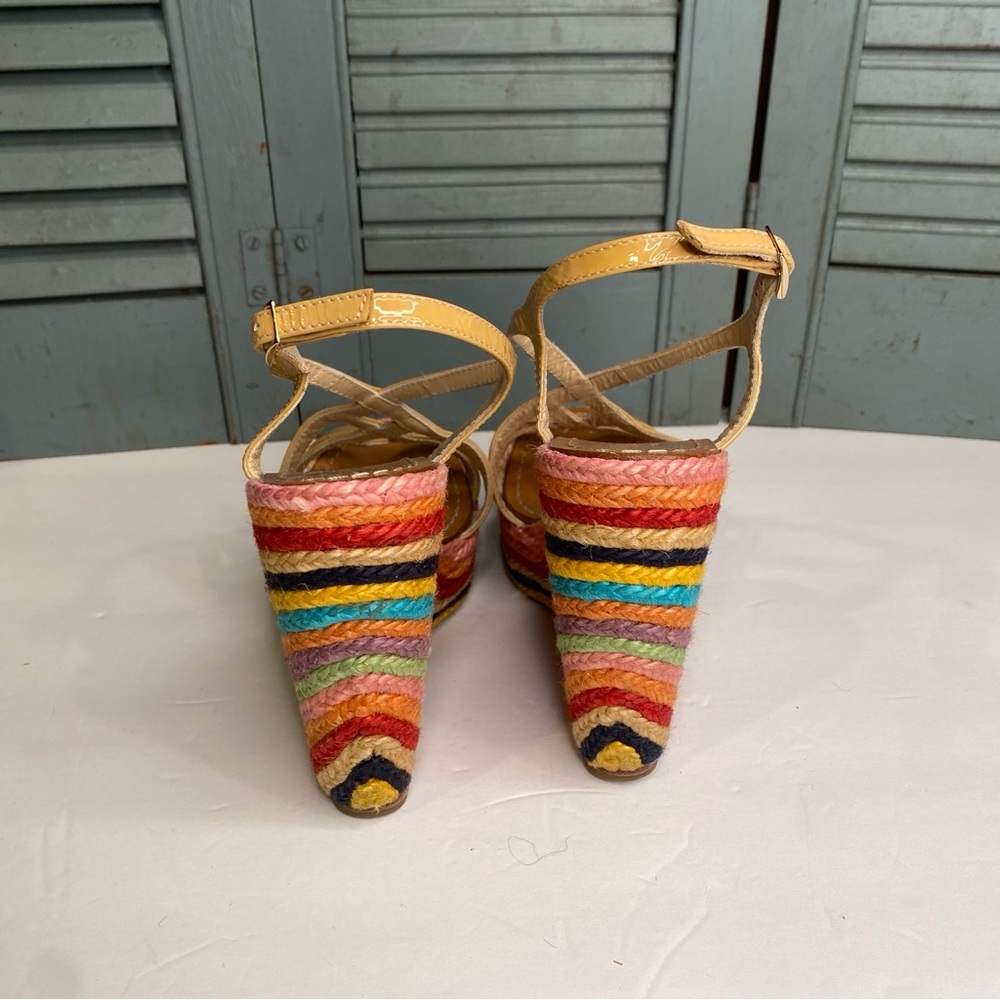 Kate Spade Lindsay Rainbow Espadrille Raffia & Leather Wedge Heel Sandals Size 6 - Picture 4 of 12